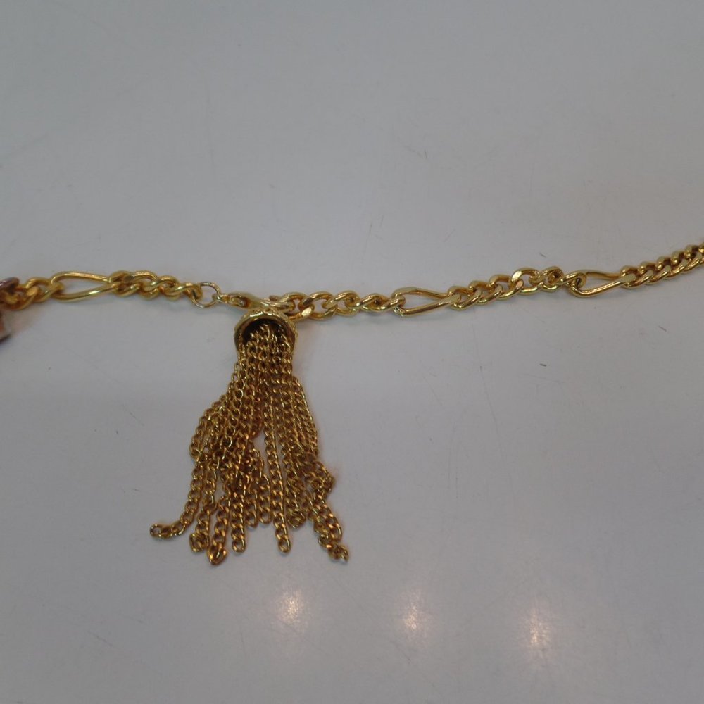 Vintage Antiqued Gold Tone Mesh Metal Thick Rope Chain With Tassel 37" - Picture 9 of 11